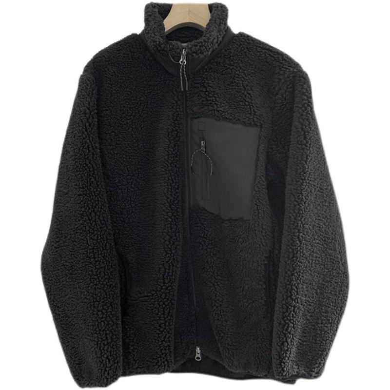 Lamb fleece jacket with stand-up collar and pockets
