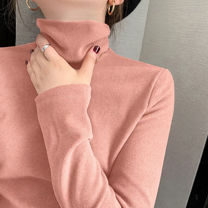 Women's Turtleneck Long Sleeve Shirt with Double-Sided Fleece