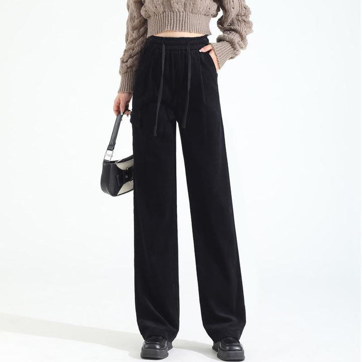Women’s corduroy pants with a high waistband, straight-cut