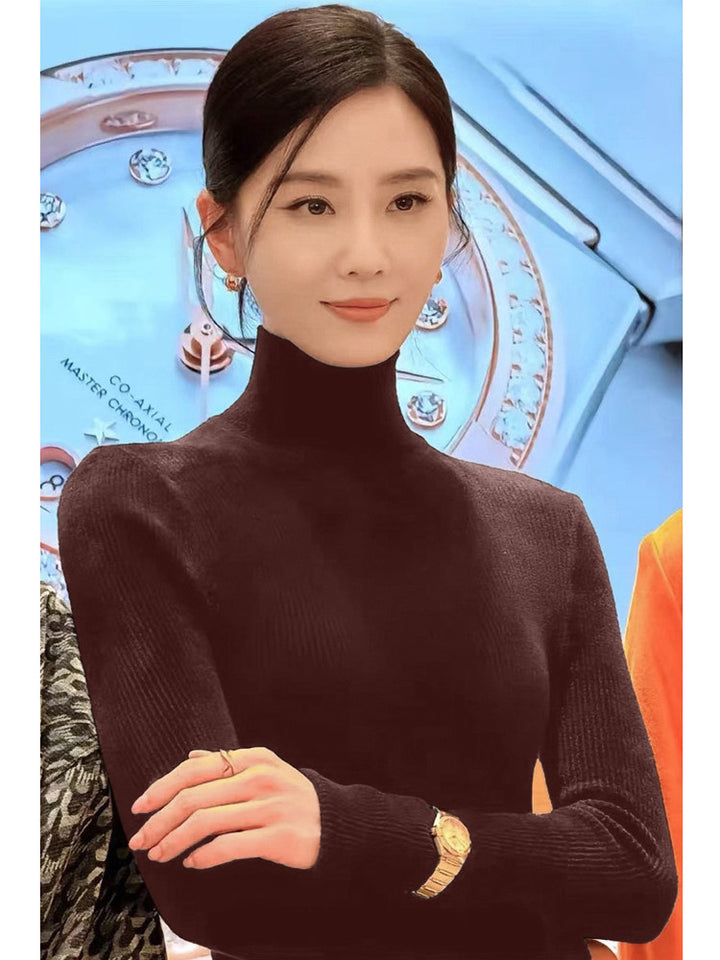Women's knit sweater with stand-up collar, long-sleeved