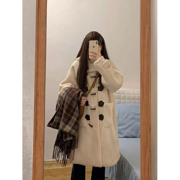 Sheepskin imitation coat with toggle buttons for women
