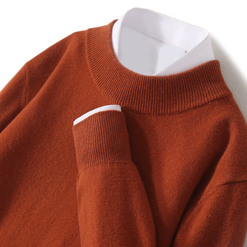 Men's wool pullover, stand-up collar, 100% wool, big sizes