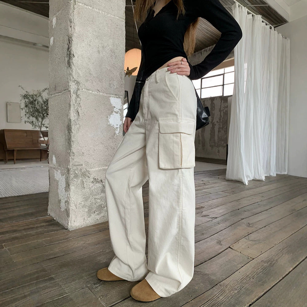 Loose corduroy casual pants made of cotton, straight cut