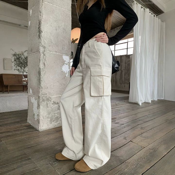 Loose corduroy casual pants made of cotton, straight cut
