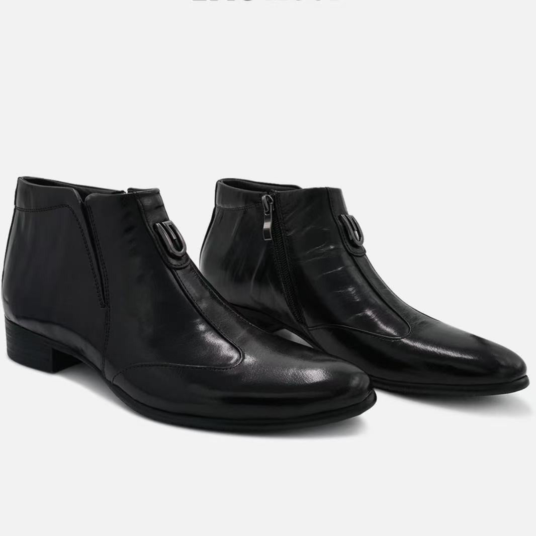Men's Chelsea boots made of leather, pointed toe, with zipper