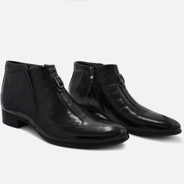 Men's Chelsea boots made of leather, pointed toe, with zipper