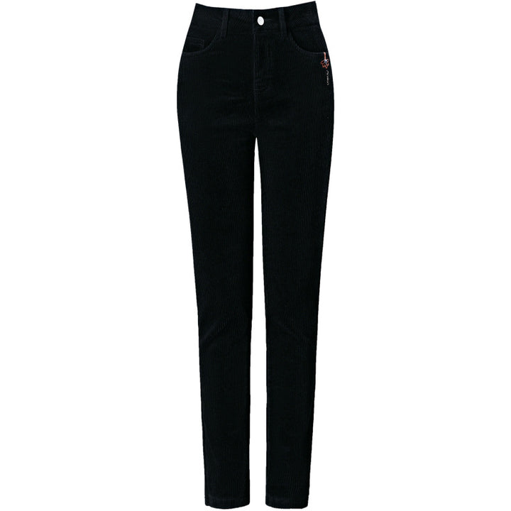 Cord pants, straight cut, high waist, lined