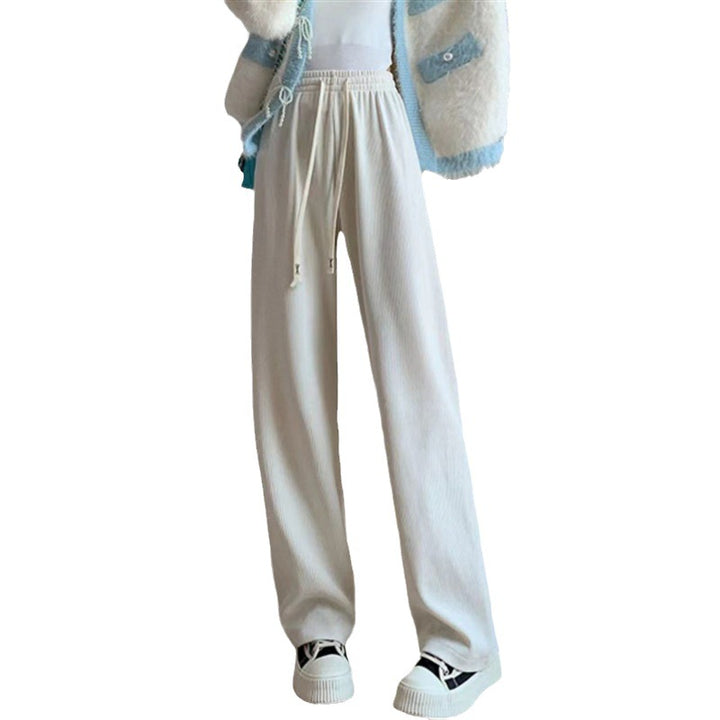Women’s corduroy pants with a high waistband, straight-cut