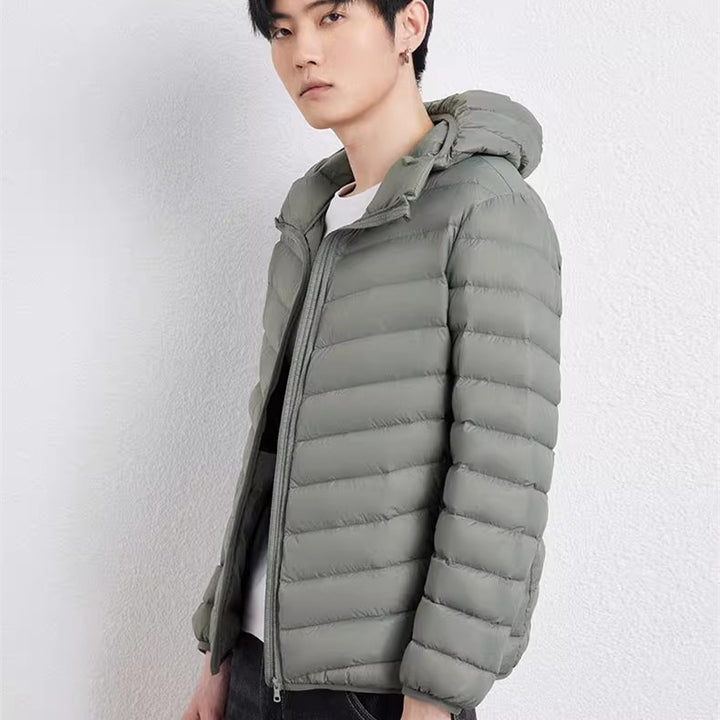 Light men's down jacket with hood