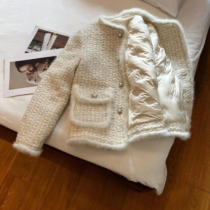 Elegant women's jacket made of lamb fleece, textured look