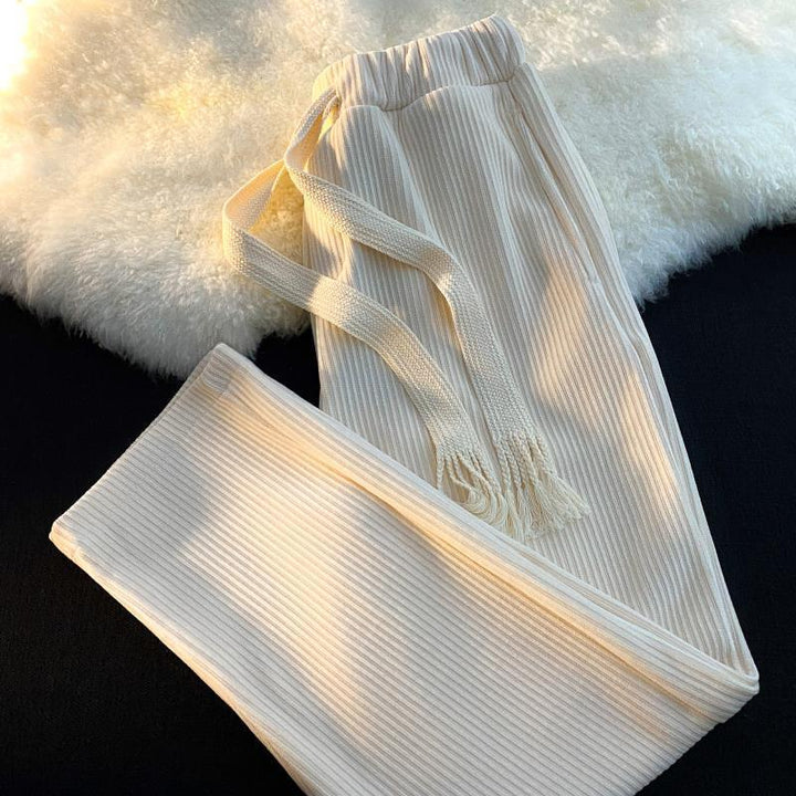 Cord wide pants with drawstring and high waist