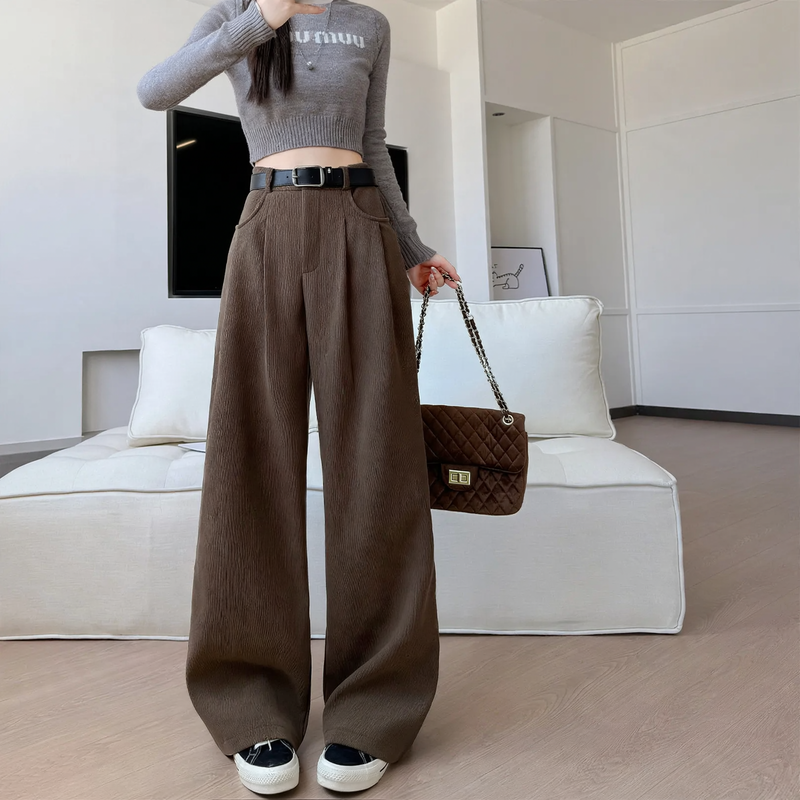 Women's corduroy trousers, wide cut, high waisted