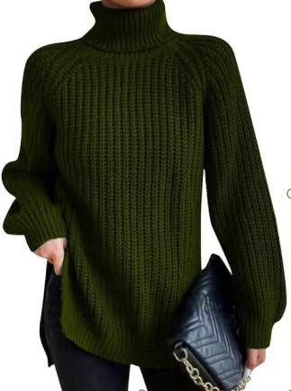 Women's knitted pullover, mid-length with high collar