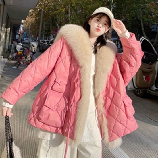 Mid-length faux fur coat with sailor collar