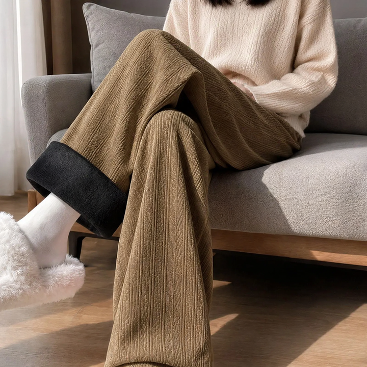 Padded cord wide-leg trousers with a straight cut