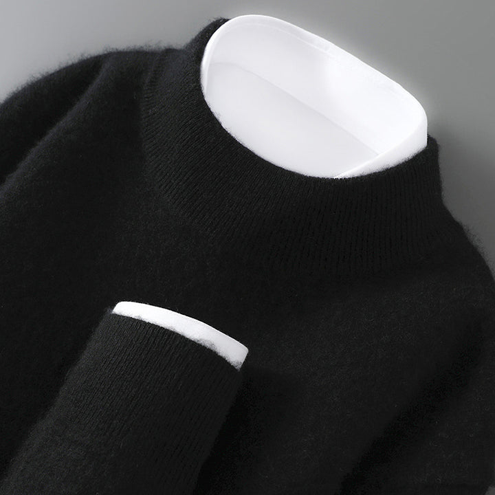 Men's wool sweater with stand-up collar, 100% wool