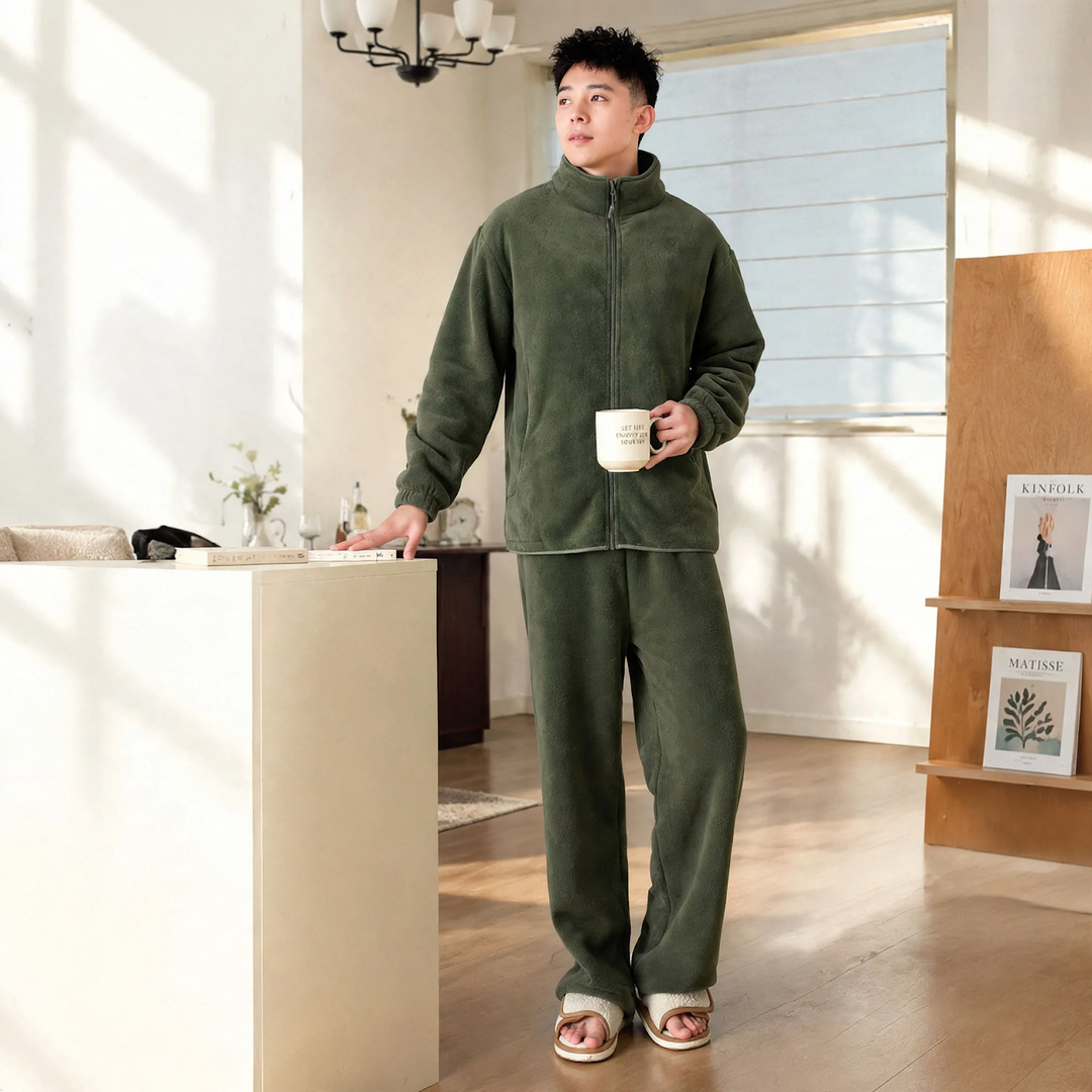 Extra warmer men's house suit, dolphin fleece, zipper