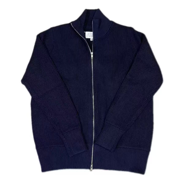 Men's cardigan with stand-up collar and double zipper
