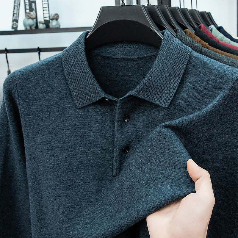 Men's knit sweater with shawl collar and thermal lining