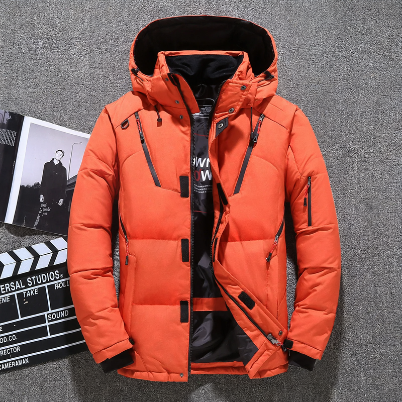 Warm men's down jacket, tailored