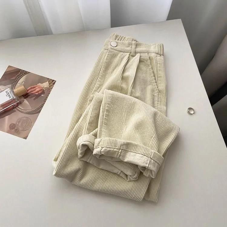 Cord pants with vertical stripe pattern, high waisted