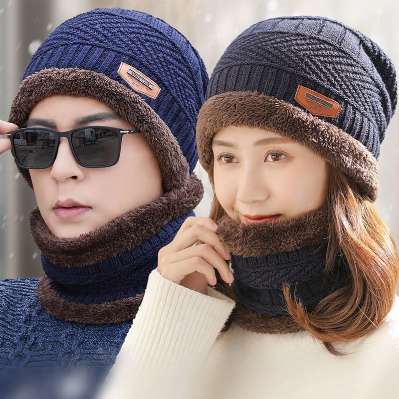 Padded knit hat and scarf set for men