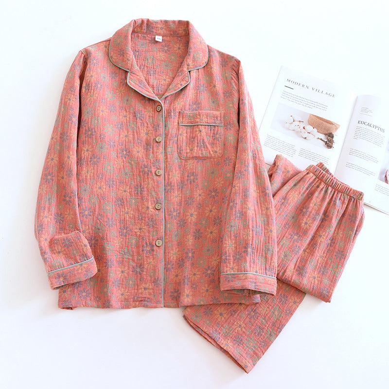Women's Pajama Set made of Cotton, Long Sleeve, with Jacquard Pattern