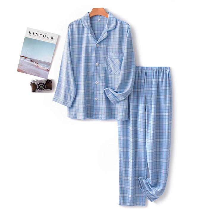 Men's cotton pajamas, brushed, checked