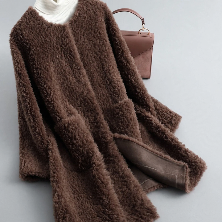 Ladies Sheepskin Coat, mid-length, Granulate Look