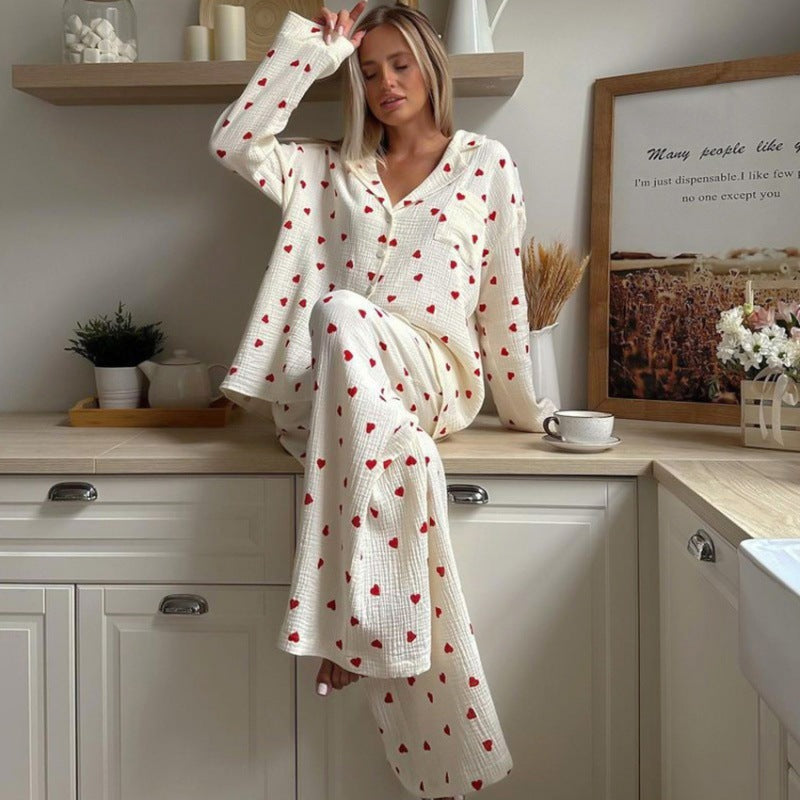 Women's Pajama Set made of Cotton with Heart Pattern