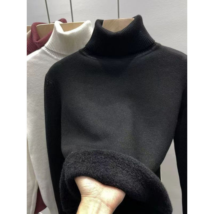 Padded women's knit sweater with high collar