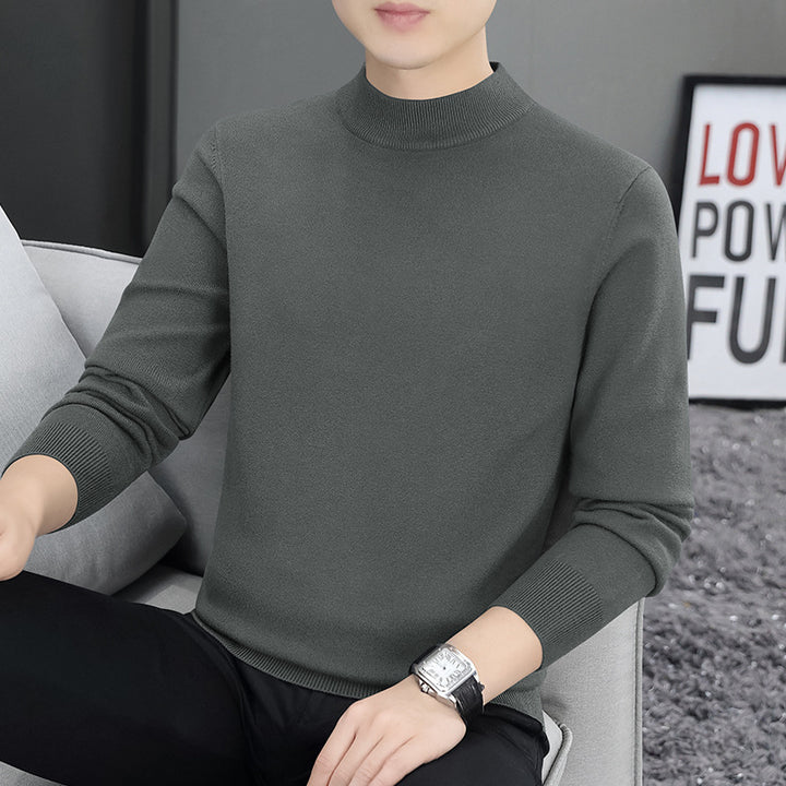 Men's knitted pullover with stand-up collar, lined