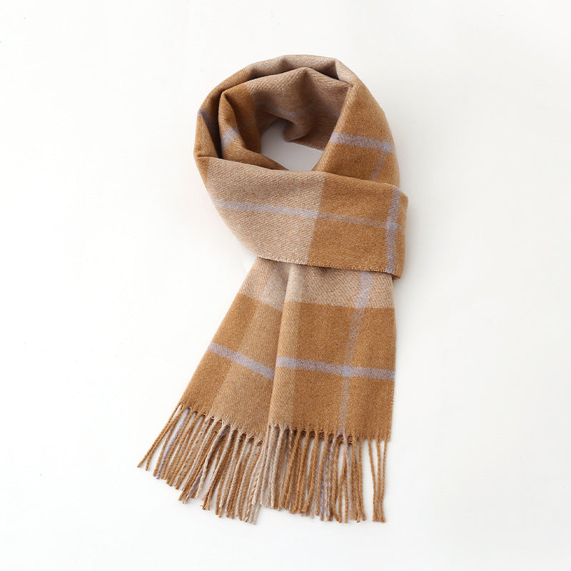 Wool scarf, checked or solid color, 170x32cm