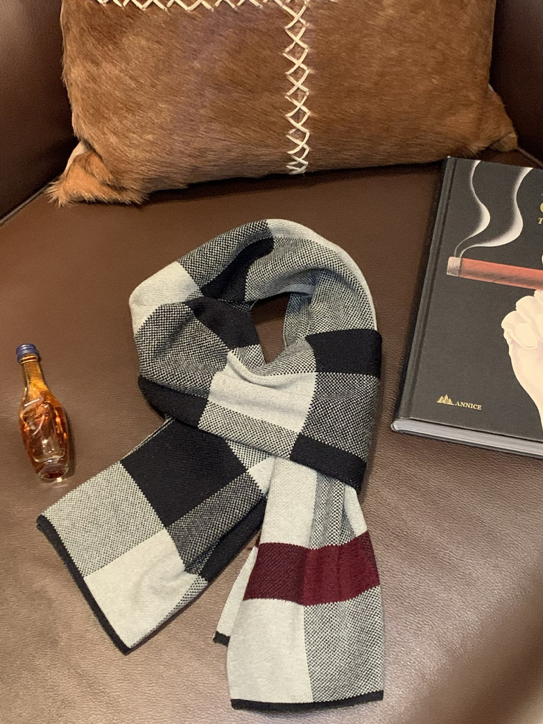Modern knitted scarf for men, 180x30cm