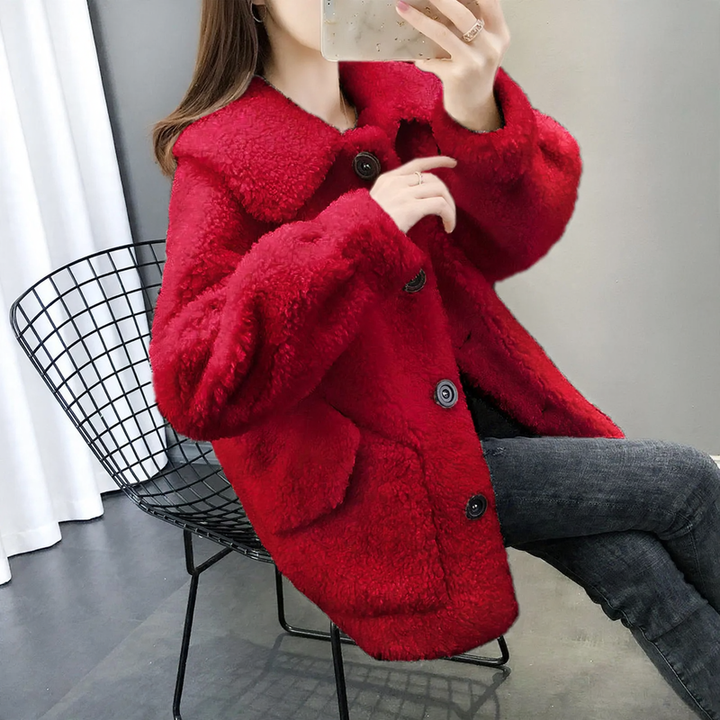 Padded lamb fleece imitation coat, loose fit