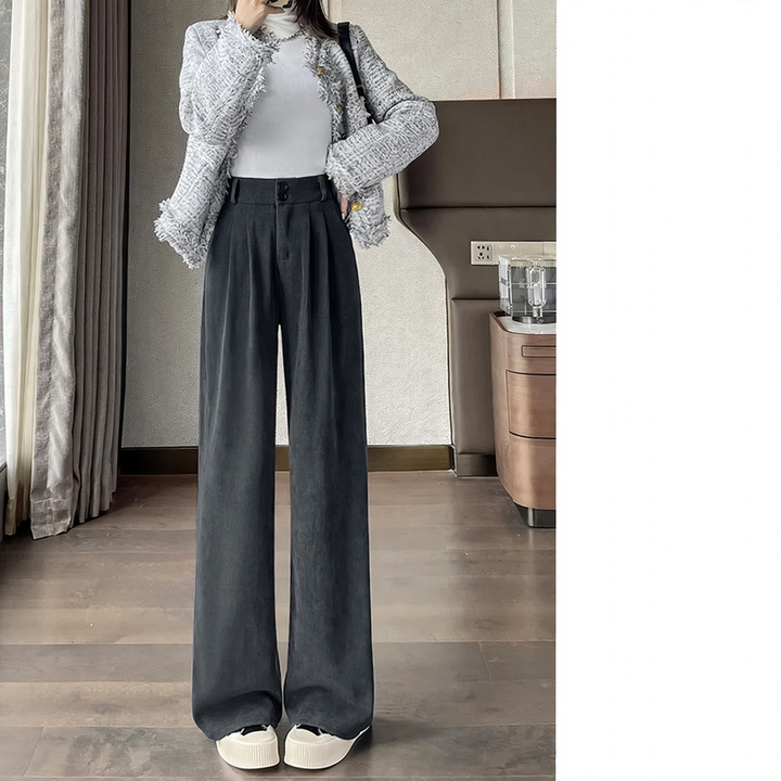 Women's corduroy trousers, padded, straight cut