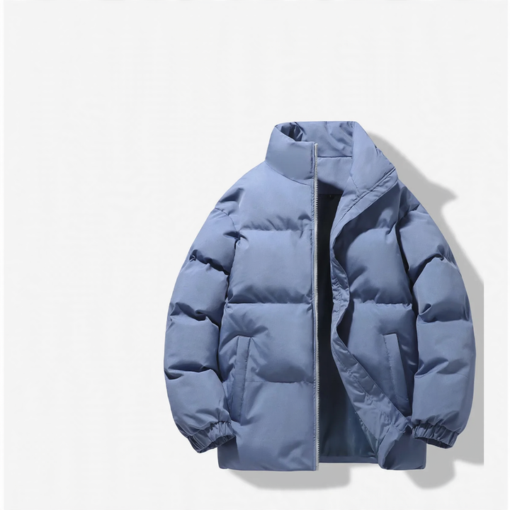 Loose unisex quilted jacket with stand-up collar