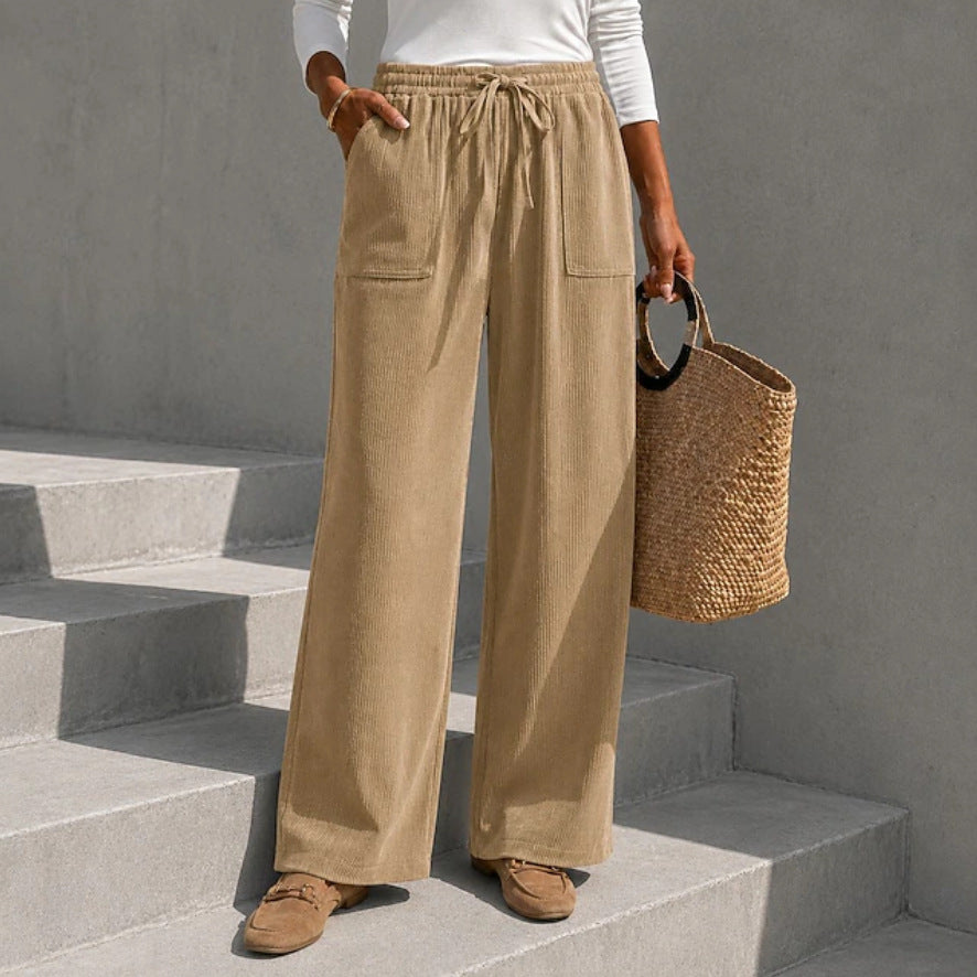 Casual cord pants with drawstring