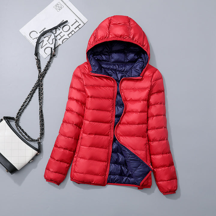 Reversible ladies' down jacket, lightweight and generously cut