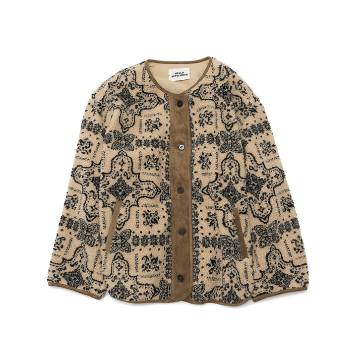 Women's plush jacket with round neck and pattern, model H9965