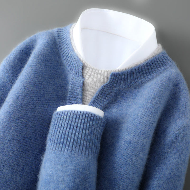 Men's wool pullover, round neck, thick knitted