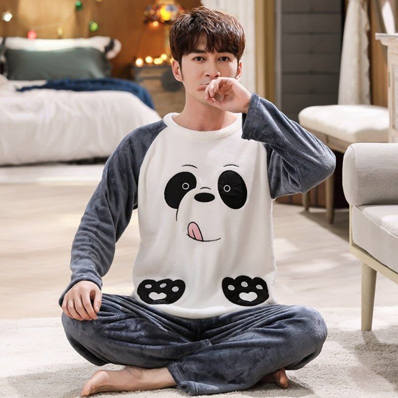 Flannel pajama set for men, long-sleeved