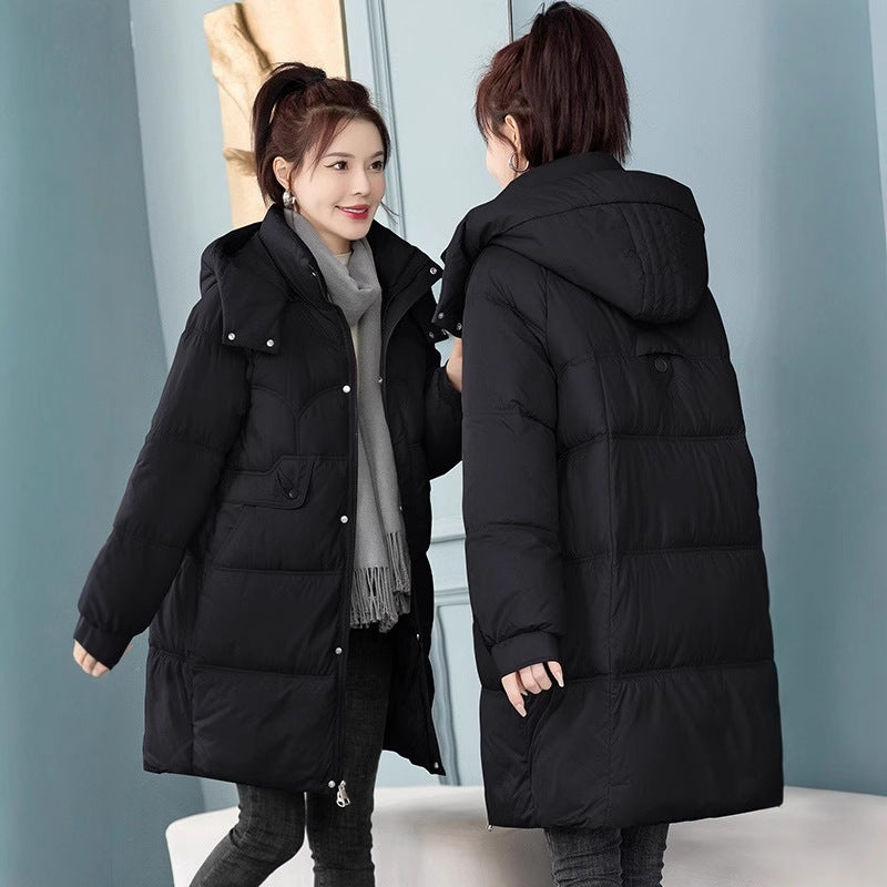 Long women's quilted jacket, padded, loose fit
