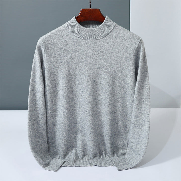 Men's cashmere sweater, stand-up collar, solid color