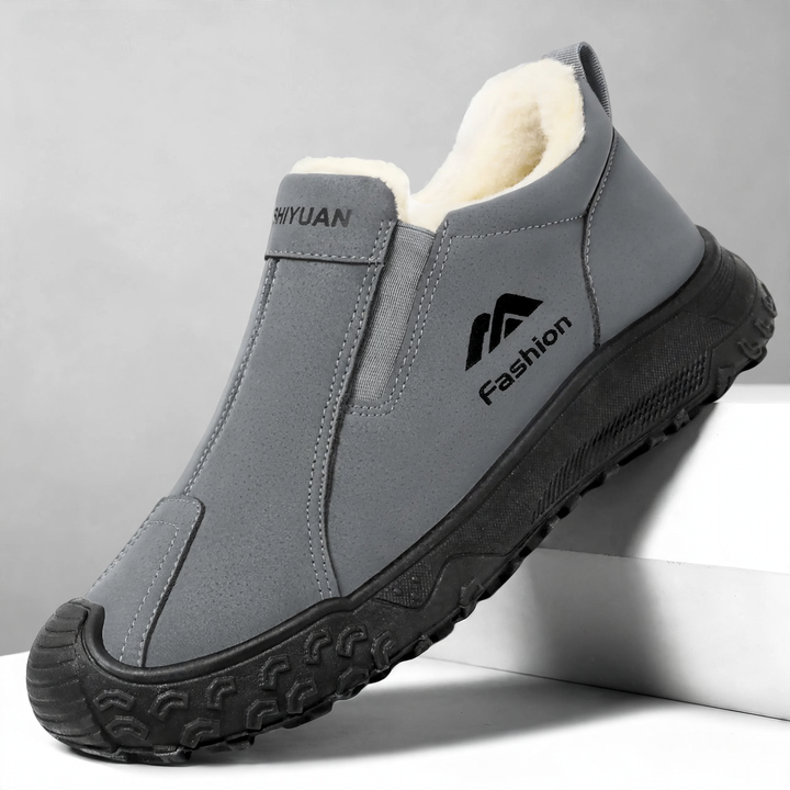 Padded men's winter boots made of suede imitation