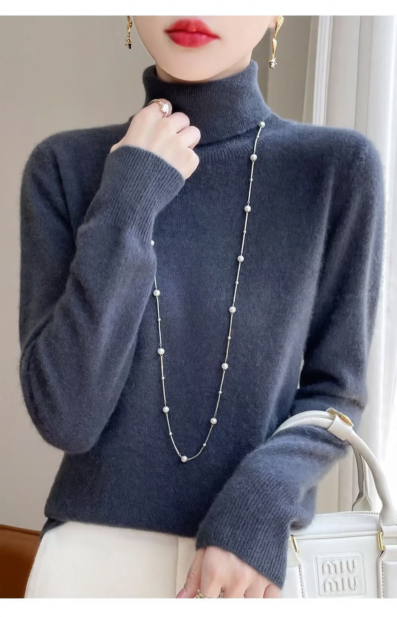 Women's wool sweater, high neck, fine knit
