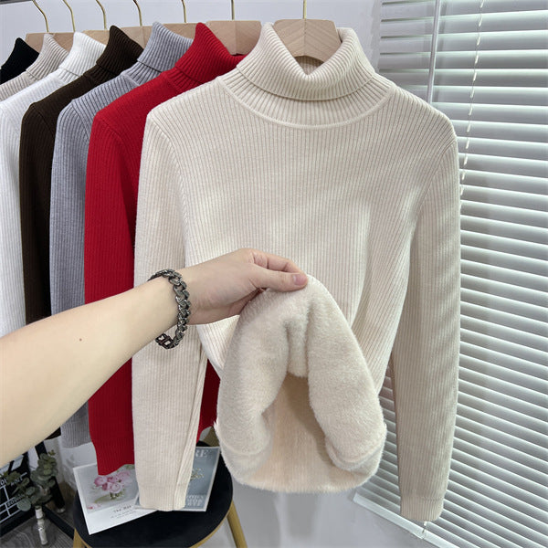Ribbed women's turtleneck sweater, lined