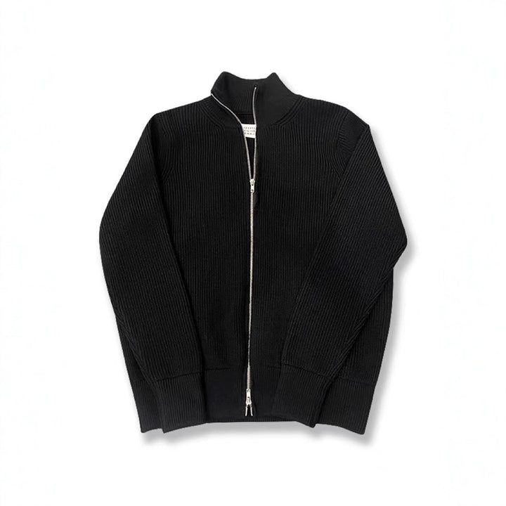 Unisex knitted jacket with roll neck and double zipper