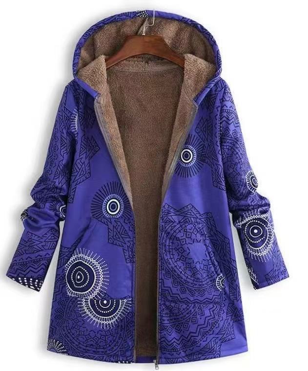 Padded hooded jacket with zipper and print