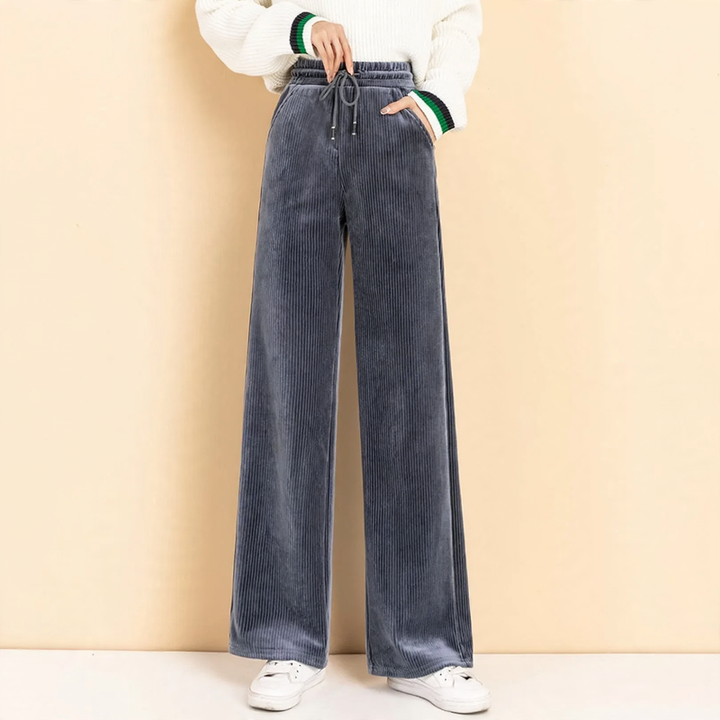 Ladies' corduroy pants with high waistband and wide leg